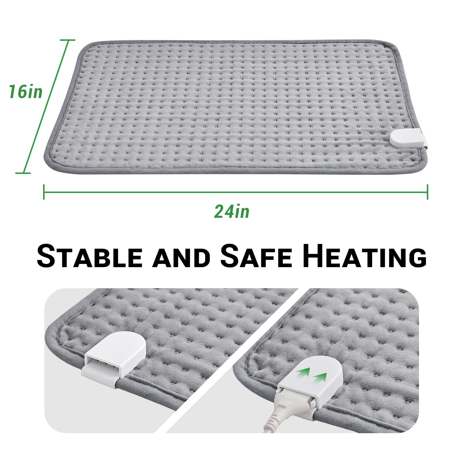 GOGREEN ELECTRIC HEATING PAD FOR FULL BODY RELIEF, GRAY, XL 16''×24