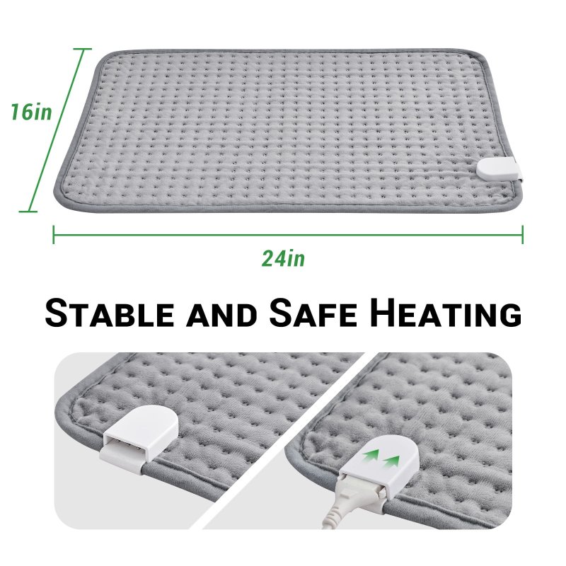GOGREEN ELECTRIC HEATING PAD FOR FULL BODY RELIEF, GRAY, XL 16''×24