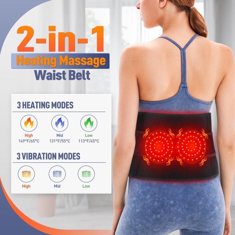 FITEASE WIRELESS HEATING BELT WITH MASSAGE FOR BACK & ABDOMEN, 3 MODES - BLACK