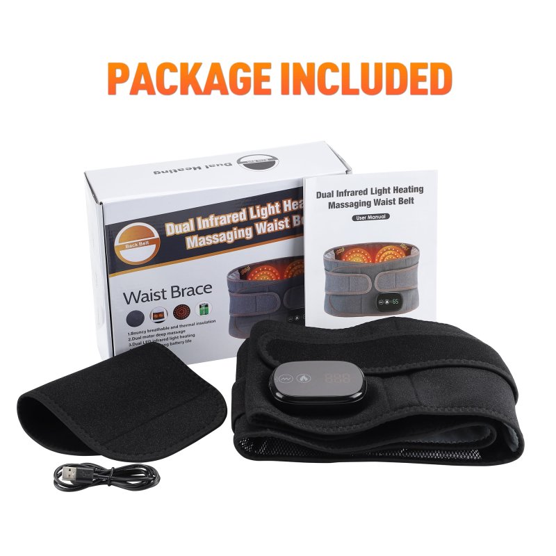 FITEASE WIRELESS HEATING BELT WITH MASSAGE FOR BACK & ABDOMEN, 3 MODES - BLACK