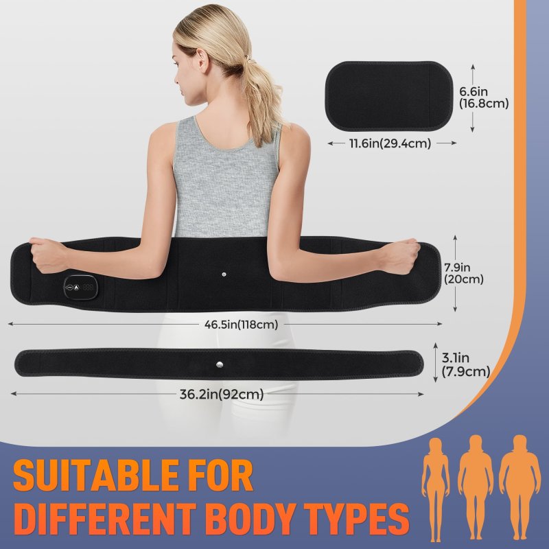 FITEASE WIRELESS HEATING BELT WITH MASSAGE FOR BACK & ABDOMEN, 3 MODES - BLACK