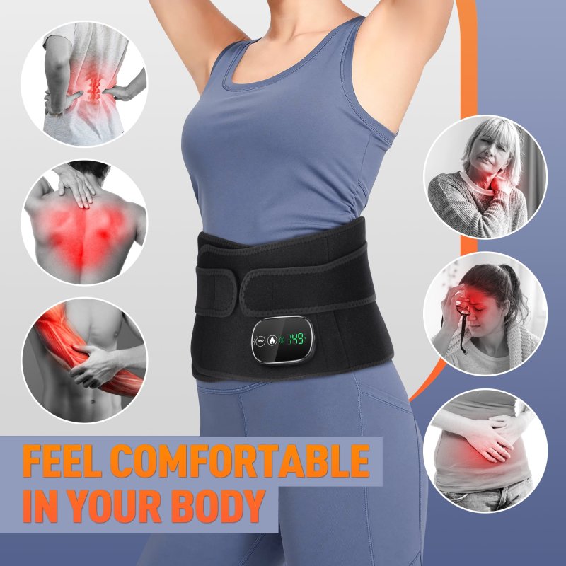FITEASE WIRELESS HEATING BELT WITH MASSAGE FOR BACK & ABDOMEN, 3 MODES - BLACK