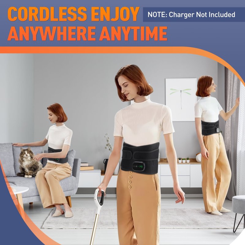 FITEASE WIRELESS HEATING BELT WITH MASSAGE FOR BACK & ABDOMEN, 3 MODES - BLACK