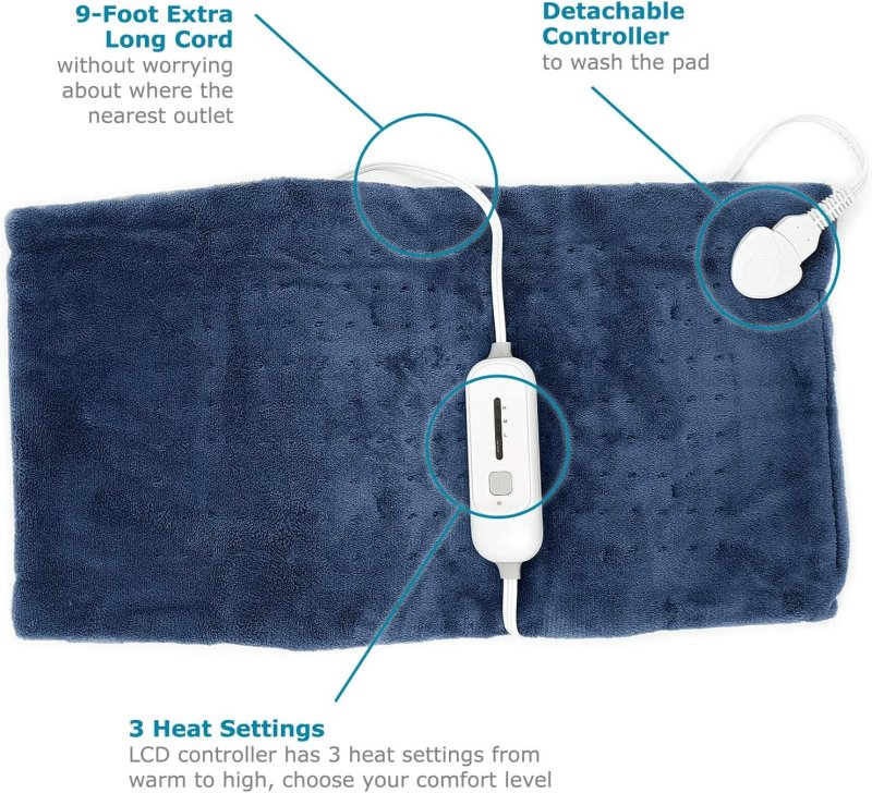 SUNAID FAST HEATING FULL BACK HEATING PAD FOR PAIN RELIEF - AUTO SHUT OFF, DRY/MOIST OPTION (12"X24")