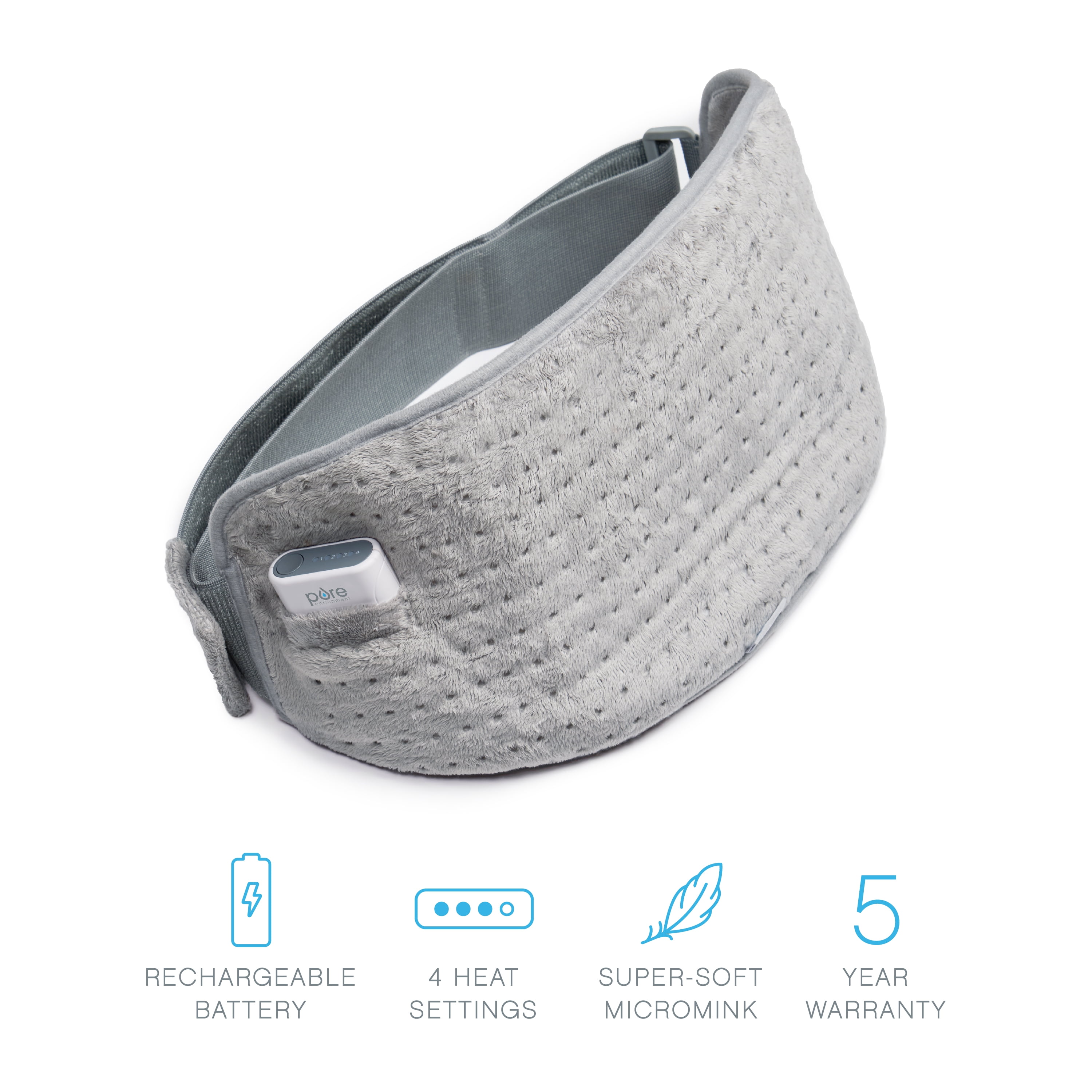 CORDLESS LUMBAR & ABDOMINAL HEATING WRAP - 4 HEAT SETTINGS, PORTABLE USE, GEL PACK, MICROMINK, UNIVERSAL FIT