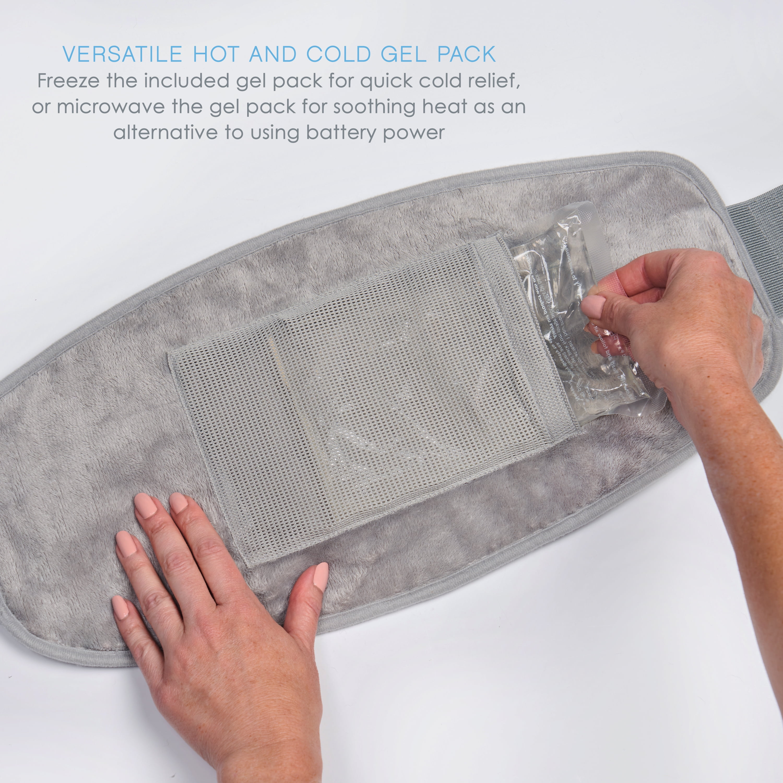 CORDLESS LUMBAR & ABDOMINAL HEATING WRAP - 4 HEAT SETTINGS, PORTABLE USE, GEL PACK, MICROMINK, UNIVERSAL FIT