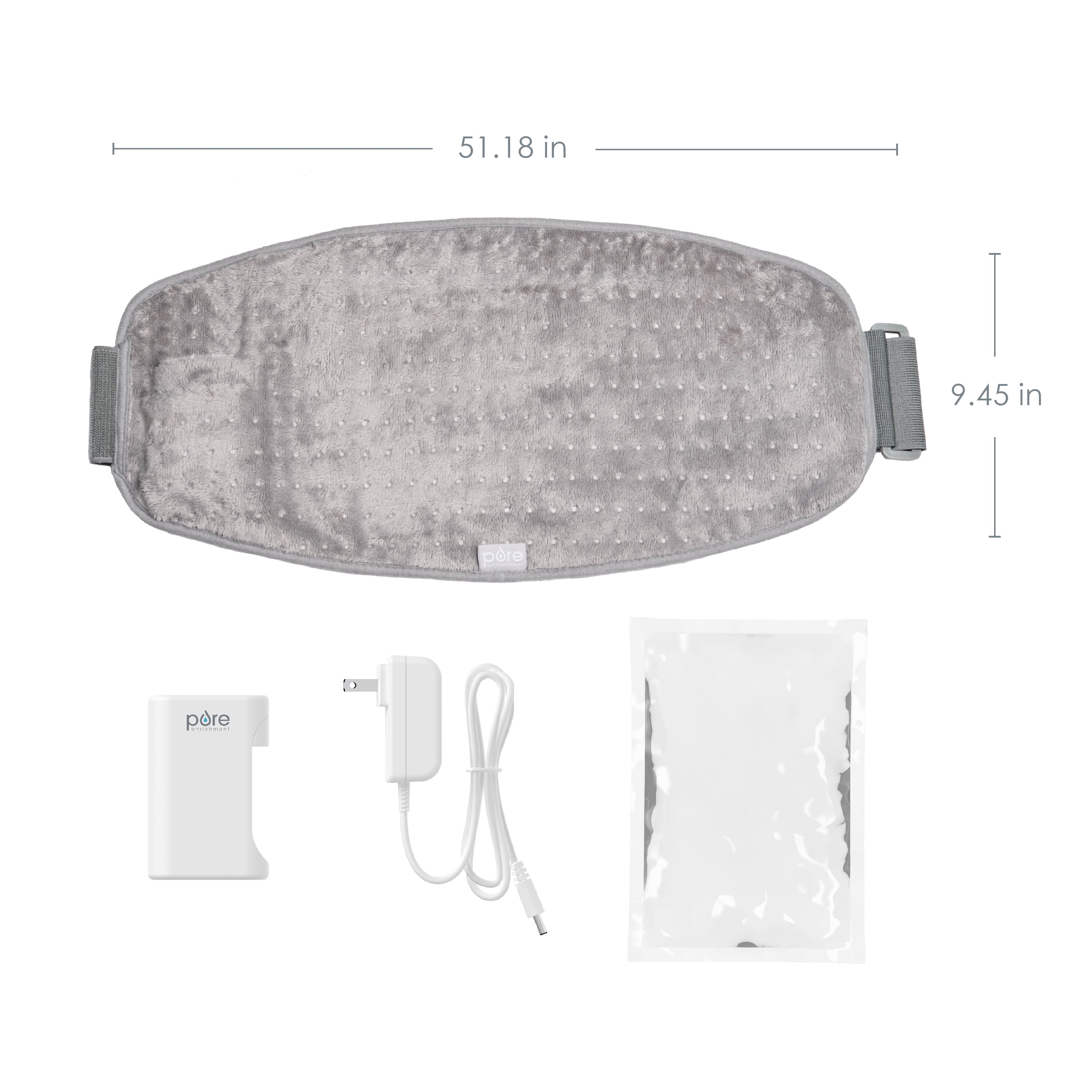 CORDLESS LUMBAR & ABDOMINAL HEATING WRAP - 4 HEAT SETTINGS, PORTABLE USE, GEL PACK, MICROMINK, UNIVERSAL FIT