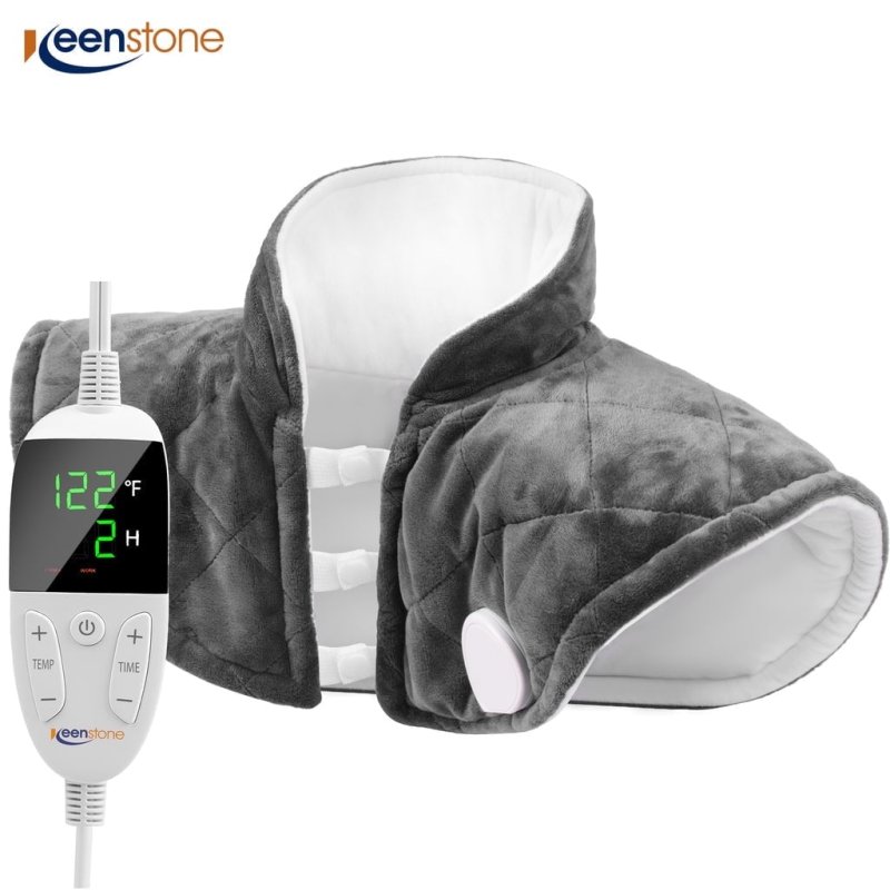 KEENSTONE GRAY WEARABLE WEIGHTED HEATING PAD FOR NECK AND SHOULDERS - ELECTRIC HEATED WRAP FOR PAIN RELIEF
