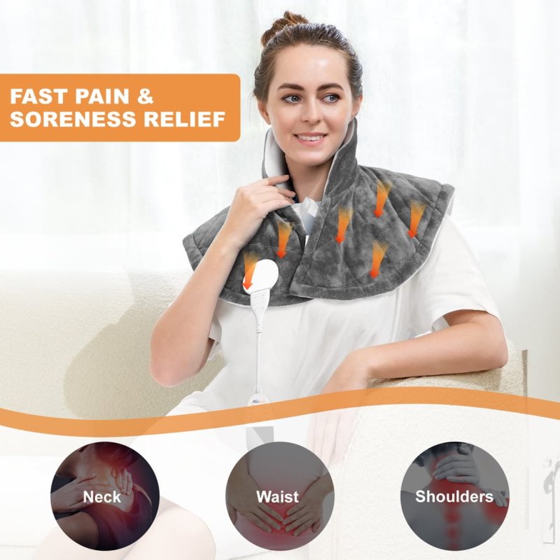 KEENSTONE GRAY WEARABLE WEIGHTED HEATING PAD FOR NECK AND SHOULDERS - ELECTRIC HEATED WRAP FOR PAIN RELIEF