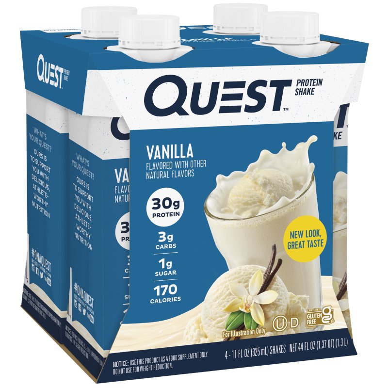 QUEST NUTRITION VANILLA PROTEIN SHAKE, 30G PROTEIN, LOW CARB, GLUTEN-FREE, 4-PACK
