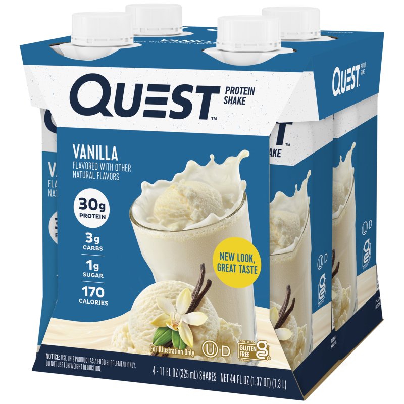 QUEST NUTRITION VANILLA PROTEIN SHAKE, 30G PROTEIN, LOW CARB, GLUTEN-FREE, 4-PACK