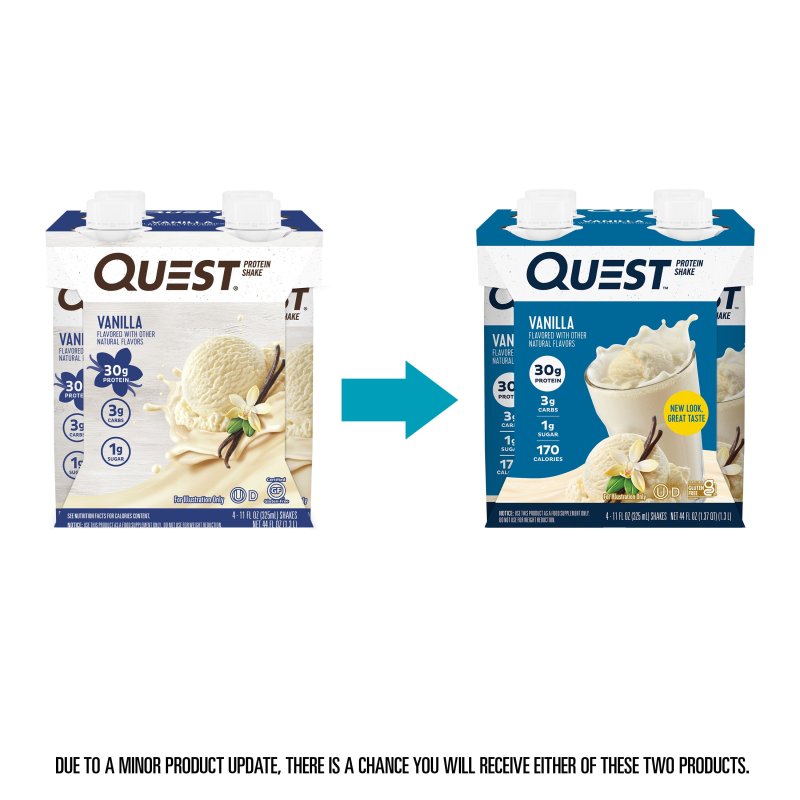 QUEST NUTRITION VANILLA PROTEIN SHAKE, 30G PROTEIN, LOW CARB, GLUTEN-FREE, 4-PACK