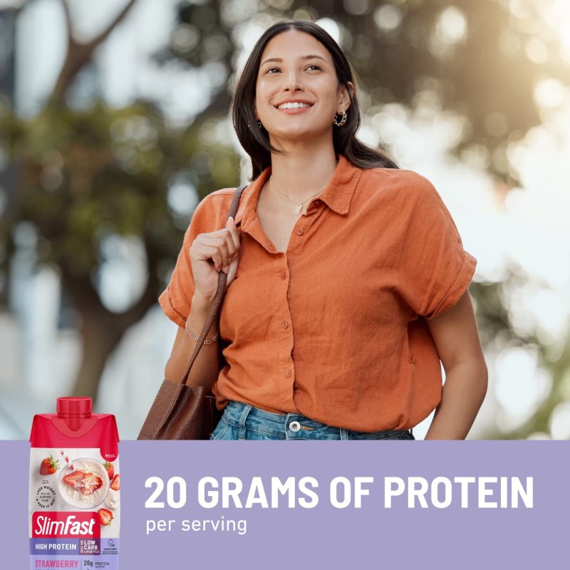 STRAWBERRY PROTEIN SHAKE, 20G PROTEIN, MEAL REPLACEMENT DRINK, HIGH PROTEIN LOW CARB & SUGAR, 24 VITAMINS & MINERALS, 12 PACK