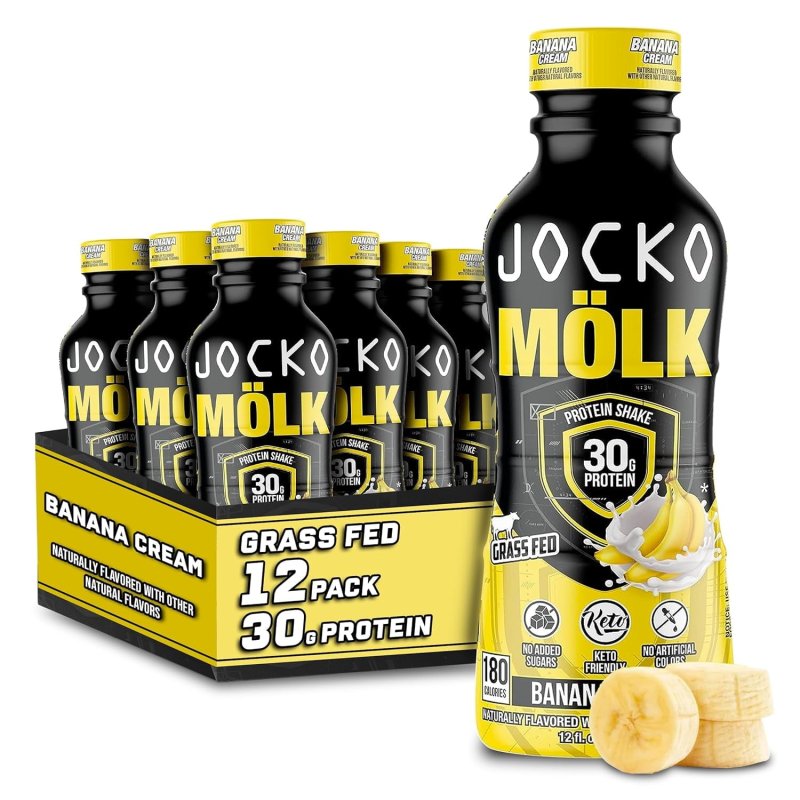 JOCKO MOLK GRASS FED PROTEIN SHAKES - BANANA CREAM, 30G, READY TO DRINK - 12 FL OZ X 12 PACK