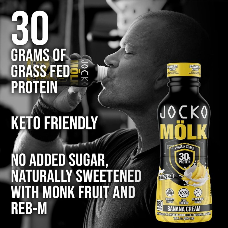 JOCKO MOLK GRASS FED PROTEIN SHAKES - BANANA CREAM, 30G, READY TO DRINK - 12 FL OZ X 12 PACK
