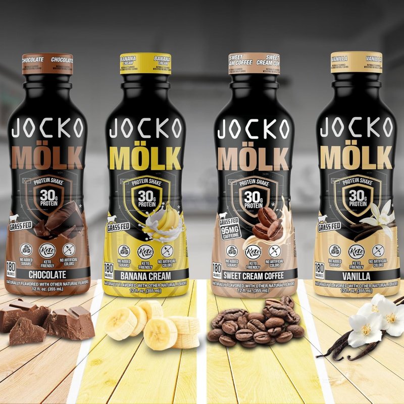 JOCKO MOLK GRASS FED PROTEIN SHAKES - BANANA CREAM, 30G, READY TO DRINK - 12 FL OZ X 12 PACK