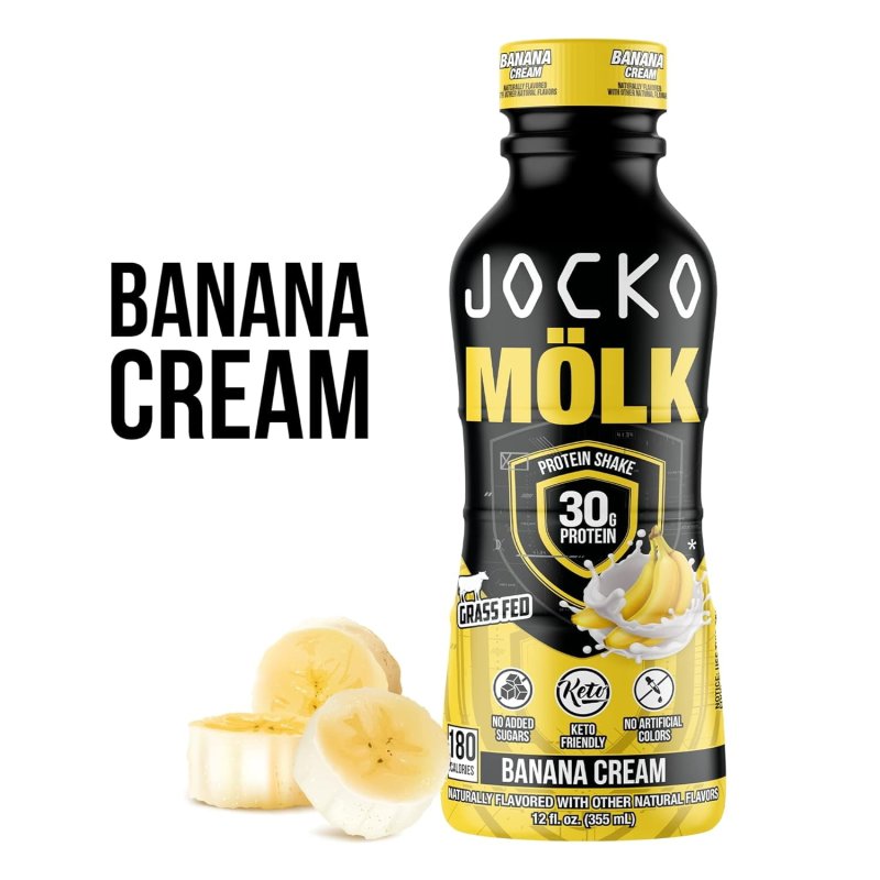 JOCKO MOLK GRASS FED PROTEIN SHAKES - BANANA CREAM, 30G, READY TO DRINK - 12 FL OZ X 12 PACK