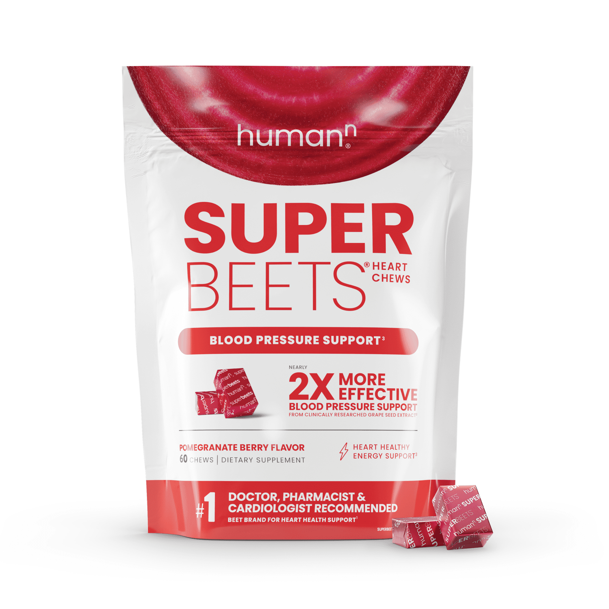 HUMANN SUPERBEETS POMEGRANATE BERRY HEART CHEWS - 60 COUNT