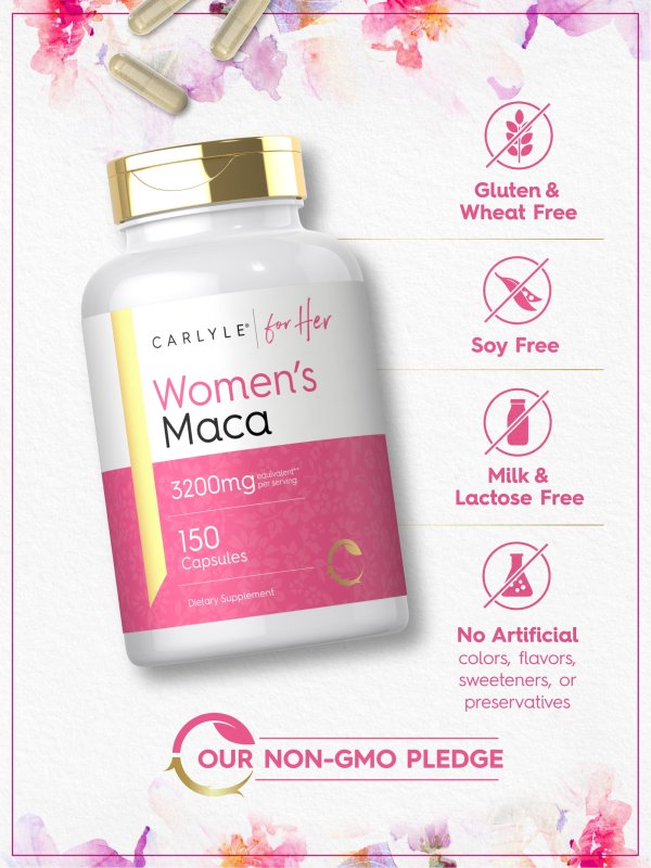 CARLYLE ROOT CAPSULES 3200MG 150 COUNT FOR WOMEN NON-GMO GLUTEN FREE SUPPLEMENT