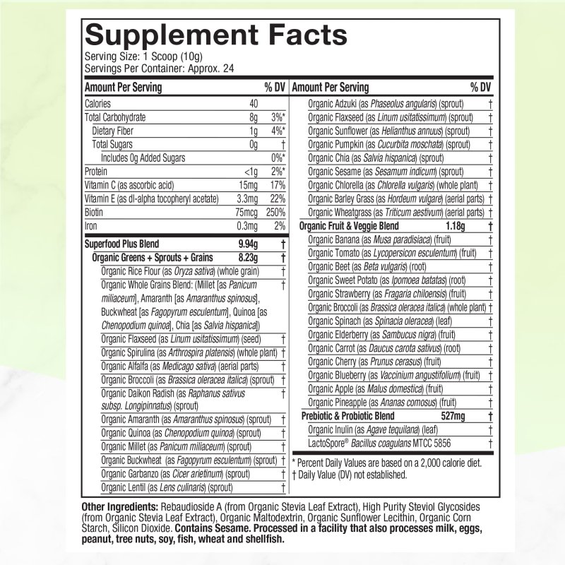 ORGANIC GREENS SUPERFOOD POWDER BLEND, 8.57 OZ, 24 SERVINGS