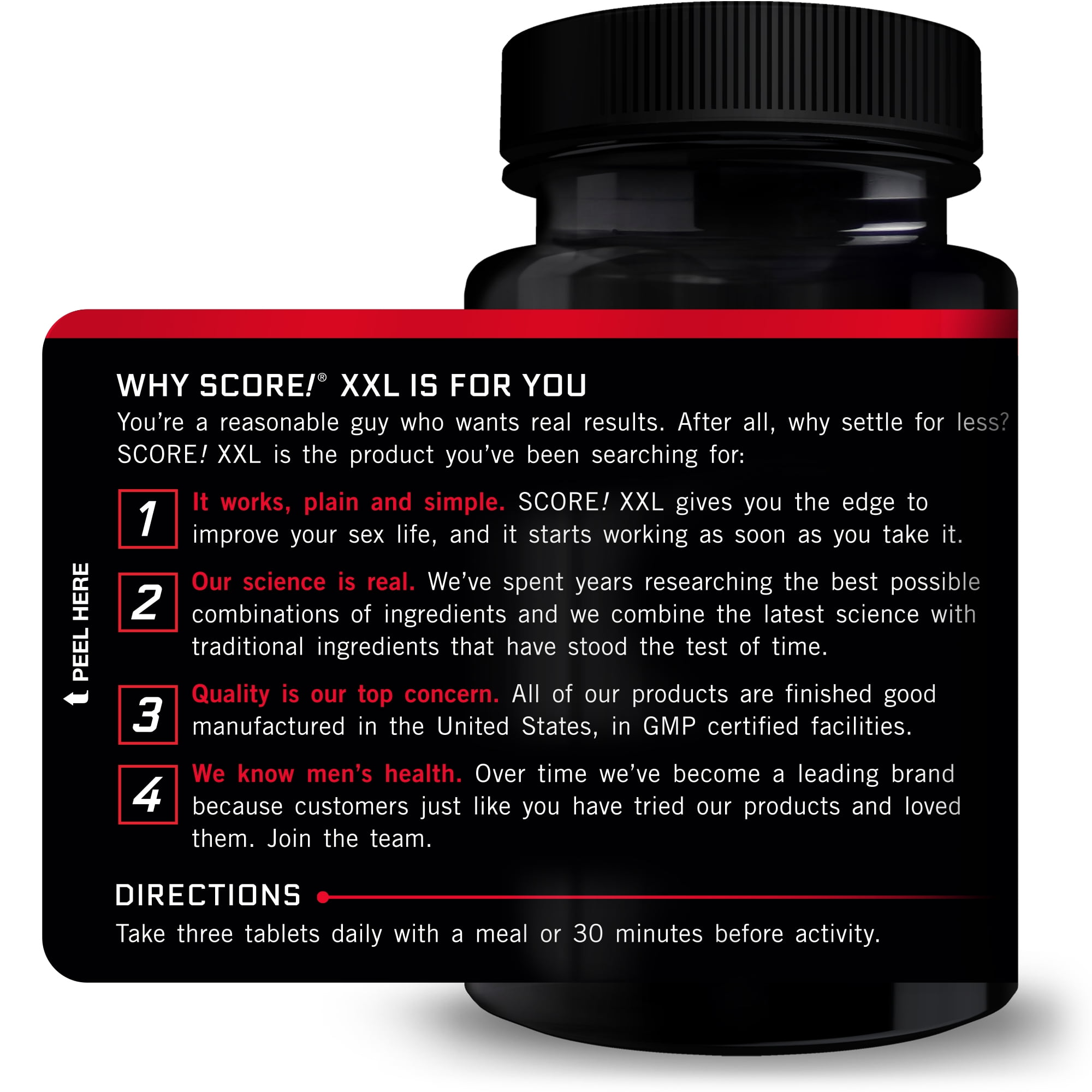 FORCE FACTOR SCORE! XXL NITRIC OXIDE BOOSTER FOR MEN, 30 TABLETS