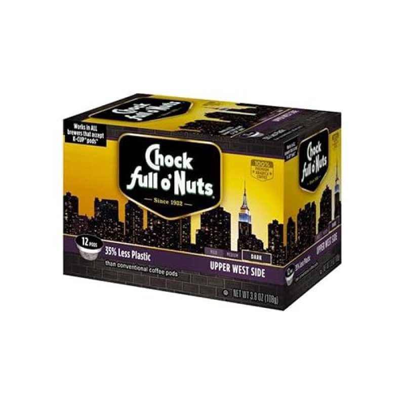 CHOCK FULL O'NUTS UPPER WEST SIDE DARK ROAST ARABICA COFFEE PODS - ECO-FRIENDLY KEURIG COMPATIBLE - 12 COUNT