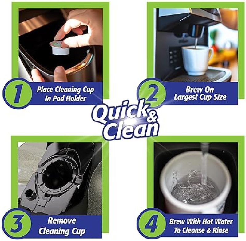 QUICK&CLEAN BEVERAGES KEURIG CLEANING PODS [6-PACK] - K CUP CLEANER FOR KEURIG 2.0 - REMOVES STAINS, NON-TOXIC, ECO-FRIENDLY