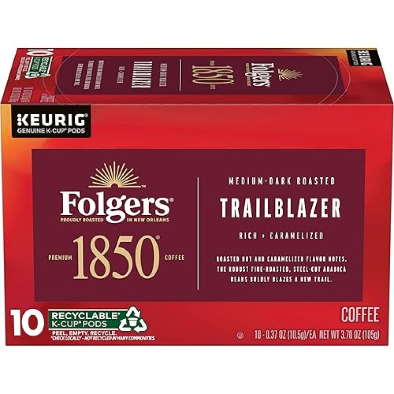 1850 FOLGERS TRAILBLAZER MEDIUM DARK ROAST COFFEE K-CUP PODS - PACK OF 10