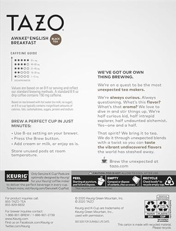 TAZO ENGLISH BREAKFAST BLACK TEA K-CUPS, 22 PODS, CAFFEINATED