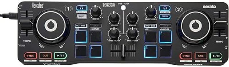 HERCULES DJCONTROL STARLIGHT | USB DJ CONTROLLER WITH SERATO DJ LITE, JOG WHEELS, SOUND CARD & LIGHT SHOW