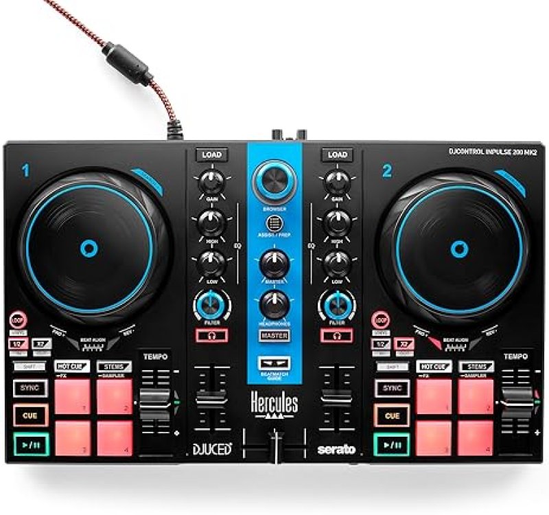 HERCULES DJCONTROL INPULSE 200 MK2 ARCTIC BLUE - DJ CONTROLLER FOR LEARNING - SOFTWARE & TUTORIALS INCLUDED