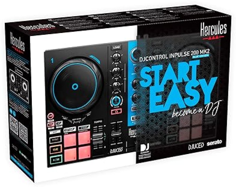 HERCULES DJCONTROL INPULSE 200 MK2 ARCTIC BLUE - DJ CONTROLLER FOR LEARNING - SOFTWARE & TUTORIALS INCLUDED