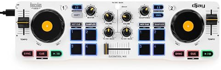 HERCULES DJCONTROL MIX WIRELESS DJ CONTROLLER FOR SMARTPHONES - DJAY APP - 2 DECKS, WHITE