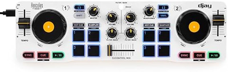 HERCULES DJCONTROL MIX WIRELESS DJ CONTROLLER FOR SMARTPHONES - DJAY APP - 2 DECKS, WHITE