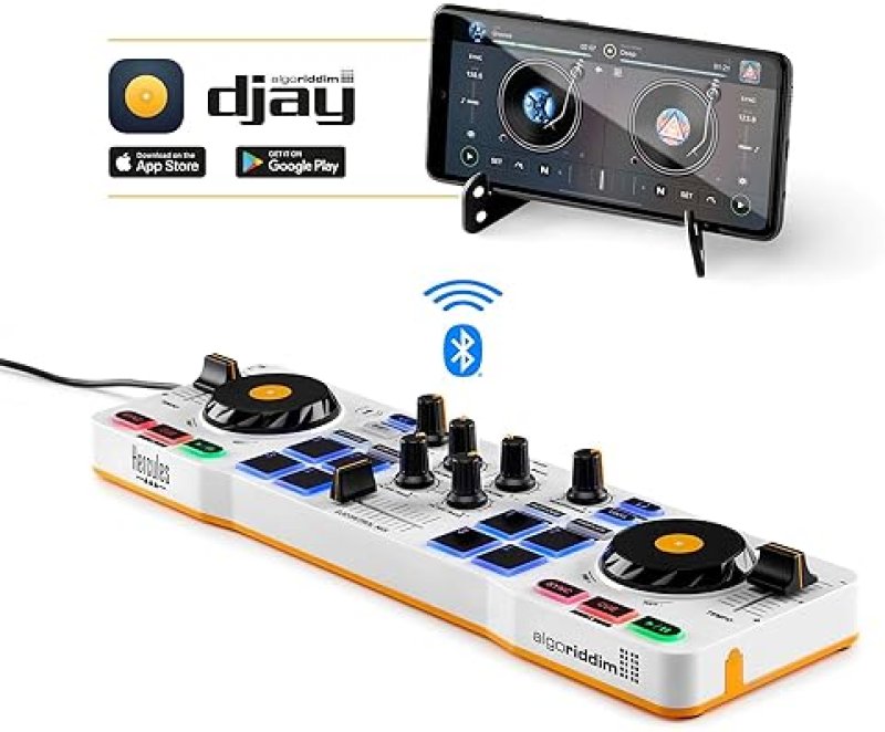 HERCULES DJCONTROL MIX WIRELESS DJ CONTROLLER FOR SMARTPHONES - DJAY APP - 2 DECKS, WHITE