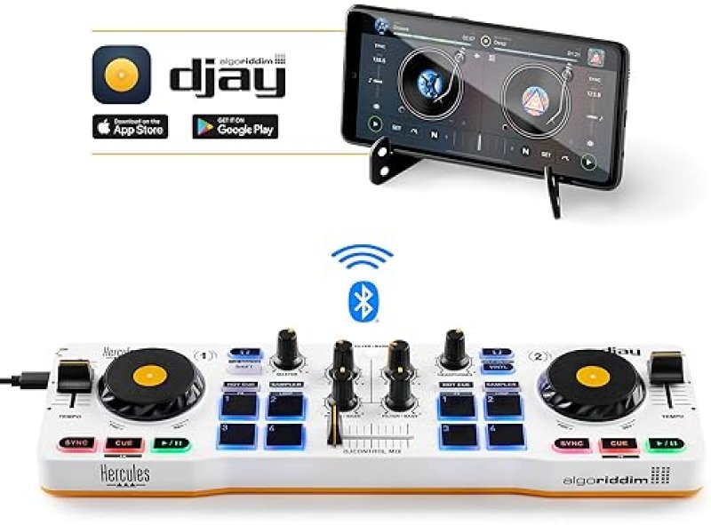 HERCULES DJCONTROL MIX WIRELESS DJ CONTROLLER FOR SMARTPHONES - DJAY APP - 2 DECKS, WHITE