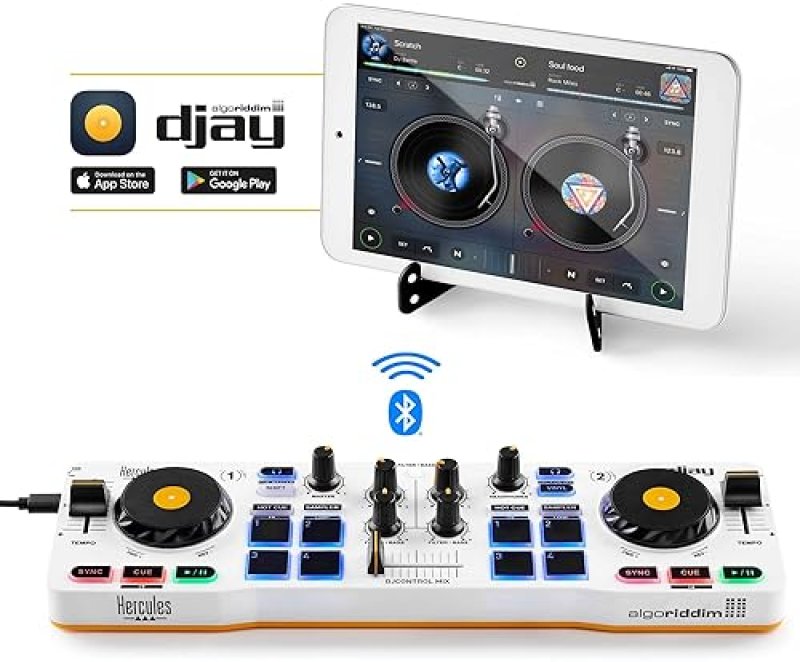 HERCULES DJCONTROL MIX WIRELESS DJ CONTROLLER FOR SMARTPHONES - DJAY APP - 2 DECKS, WHITE