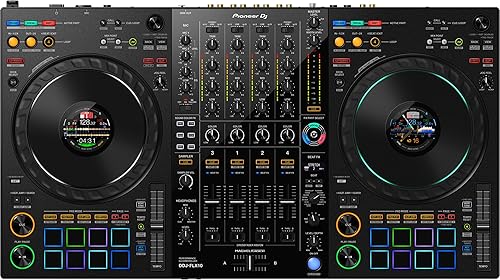 PIONEER DDJ-FLX10 4-CHANNEL DJ CONTROLLER BUNDLE - BLACK WITH CASE, STAND, HEADPHONES, MICROPHONE CABLE, CLOTH
