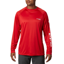 COLUMBIA PFG UPF 50 TERMINAL TACKLE™ LONG SLEEVE SHIRT - RED SPARK, SIZE XXL