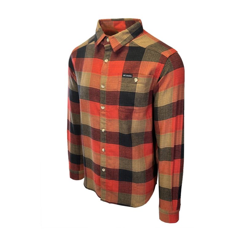 COLUMBIA MEN'S RED JASPER BUFFALO CHECK FLANNEL SHIRT - CORNELL WOODS L/S