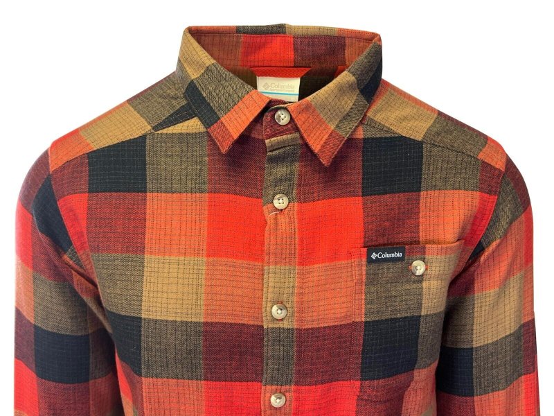 COLUMBIA MEN'S RED JASPER BUFFALO CHECK FLANNEL SHIRT - CORNELL WOODS L/S