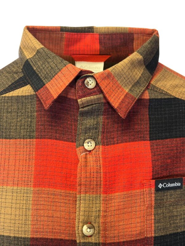COLUMBIA MEN'S RED JASPER BUFFALO CHECK FLANNEL SHIRT - CORNELL WOODS L/S