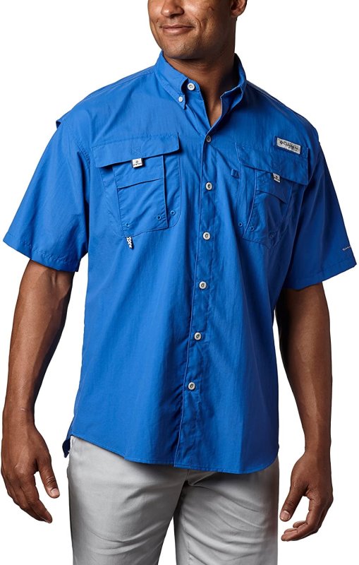 COLUMBIA MEN'S PFG BAHAMA II SHORT SLEEVE FISHING SHIRT VIVID BLUE 2X - UPF 30