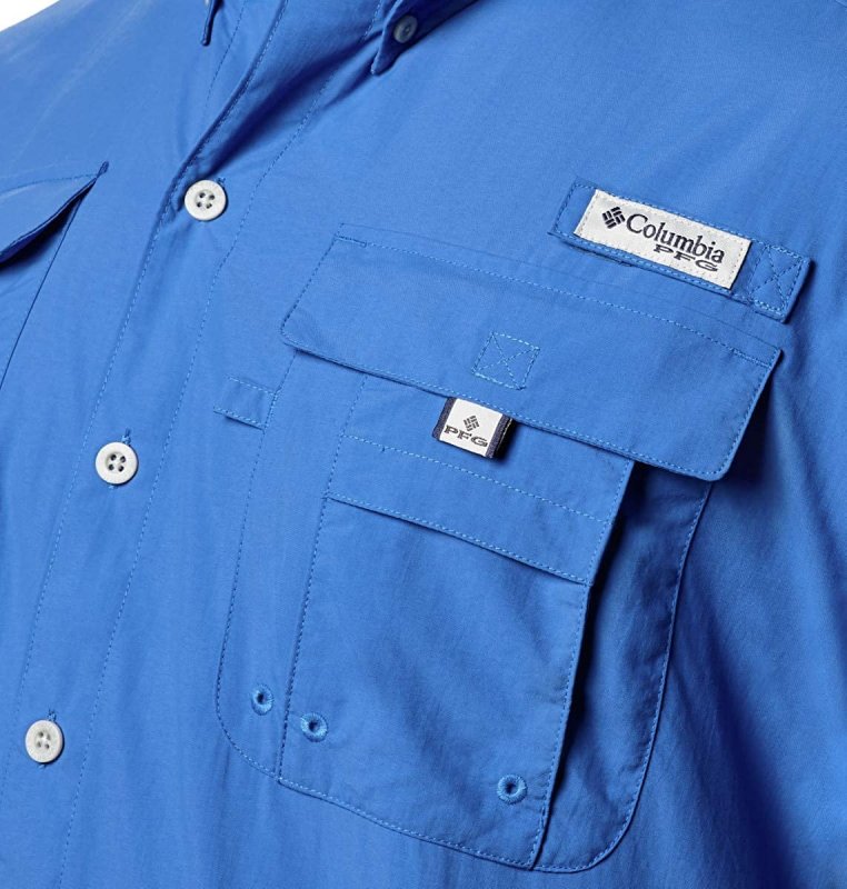 COLUMBIA MEN'S PFG BAHAMA II SHORT SLEEVE FISHING SHIRT VIVID BLUE 2X - UPF 30