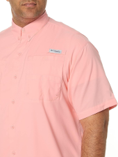 COLUMBIA MEN'S PFG TAMIAMI II UPF 40 SHORT SLEEVE FISHING SHIRT - SIZE LARGE, SORBET
