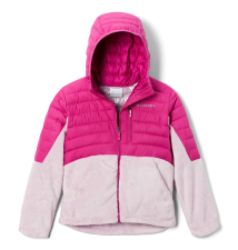 COLUMBIA GIRLS POWDER LITE HOODED JACKET, WILD FUCHSIA/AURA, SIZE M