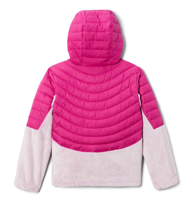 COLUMBIA GIRLS POWDER LITE HOODED JACKET, WILD FUCHSIA/AURA, SIZE M