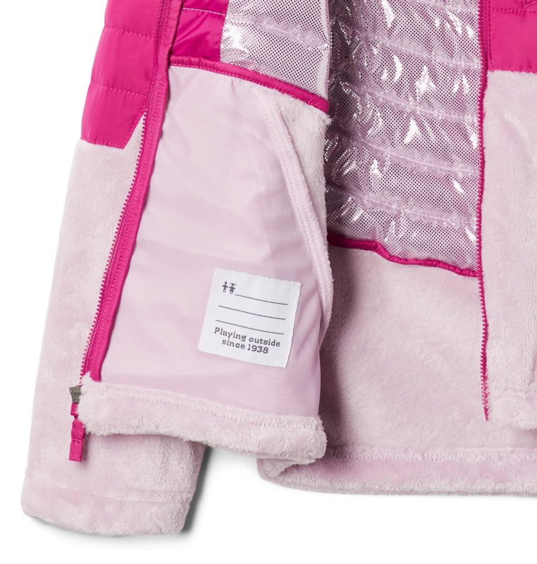 COLUMBIA GIRLS POWDER LITE HOODED JACKET, WILD FUCHSIA/AURA, SIZE M