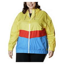 COLUMBIA WOMEN'S YELLOW SANDY SAIL PLUS SIZE WINDBREAKER - 2X HOODED LONG SLEEVE