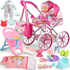 BABY DOLL STROLLER SET WITH ACCESSORIES & CLOTHES - IDEAL GIFT FOR GIRLS 3-7